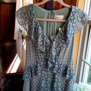 ANTHROPOLOGIE Sage Green Lace/Crochet-Like Midi Dress SMALL NWT!